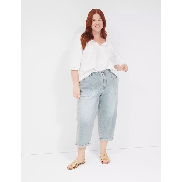 Lane Bryant Denim - NWT Lane Bryant Womens 14 Mid-Rise Railroad Stripe Boyfriend Fit Capri Jean